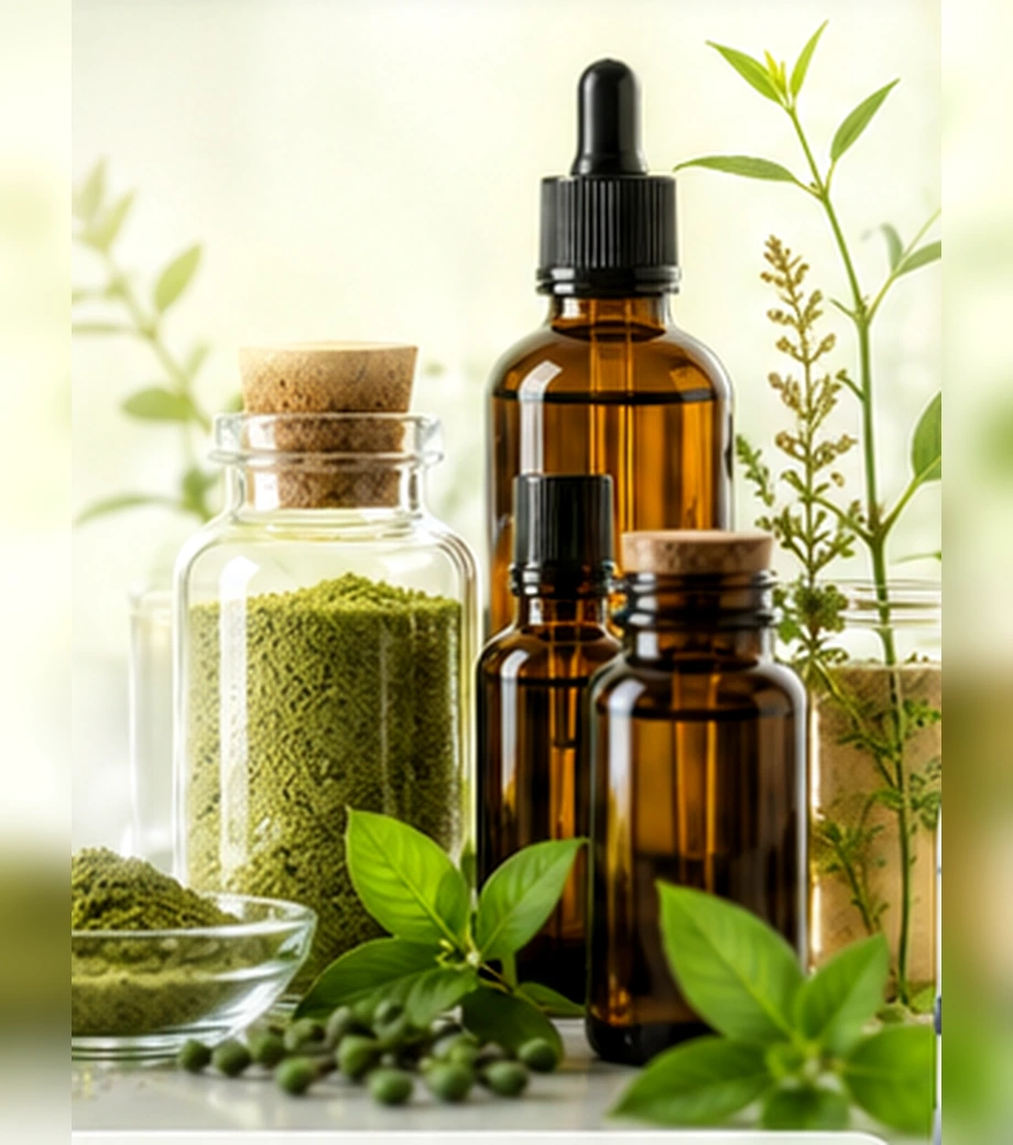 عصاره‌های گیاهی، بطری‌های آزمایشگاهی و پودرهای گیاهی